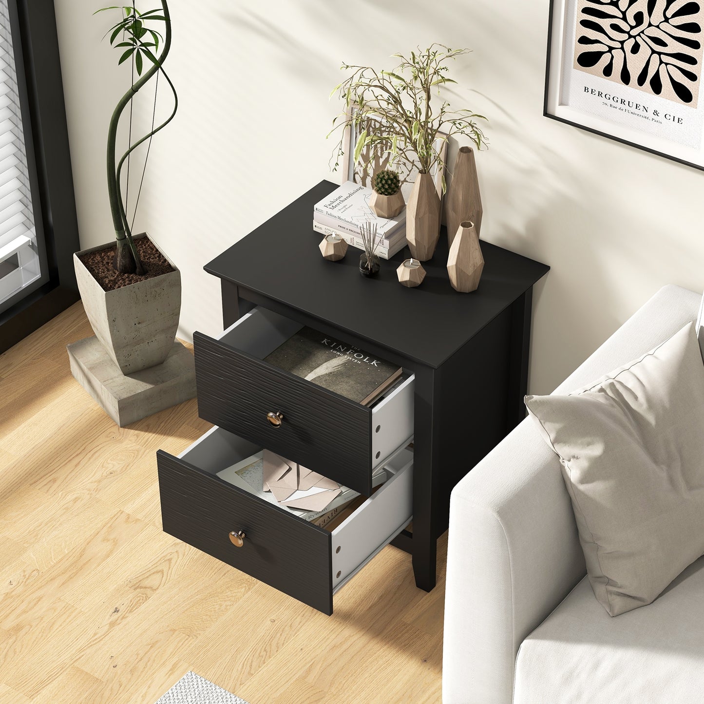 Modern Nightstand with 2 Drawers for Small Spaces-Black Kids Crystal