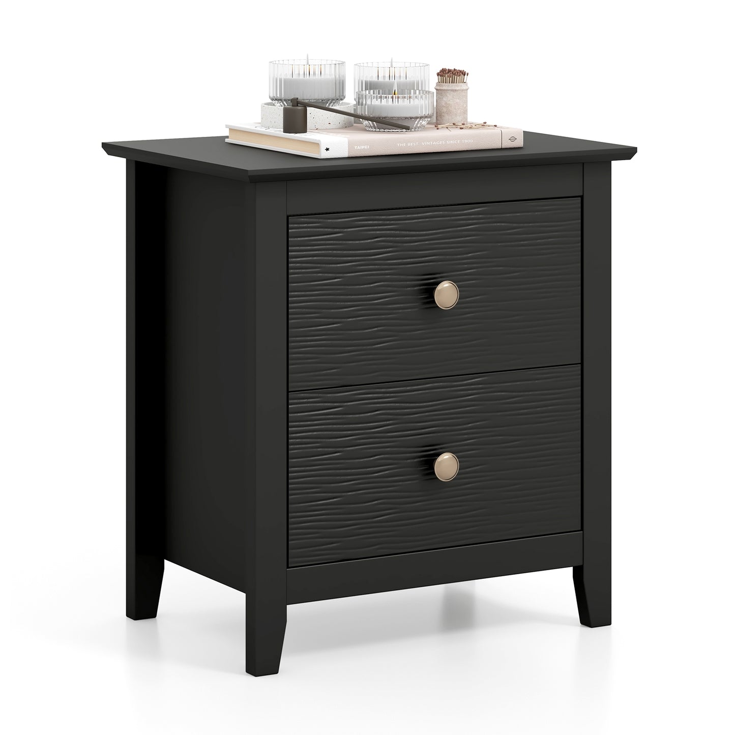Modern Nightstand with 2 Drawers for Small Spaces-Black Kids Crystal