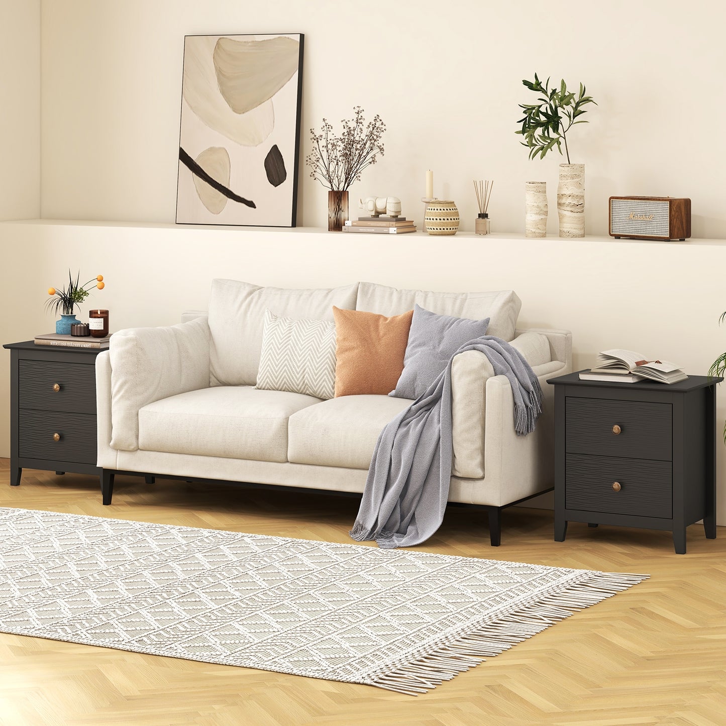 Modern Nightstand with 2 Drawers for Small Spaces-Black Kids Crystal