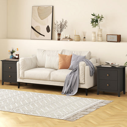 Modern Nightstand with 2 Drawers for Small Spaces-Black