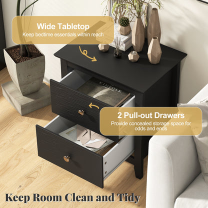 Modern Nightstand with 2 Drawers for Small Spaces-Black