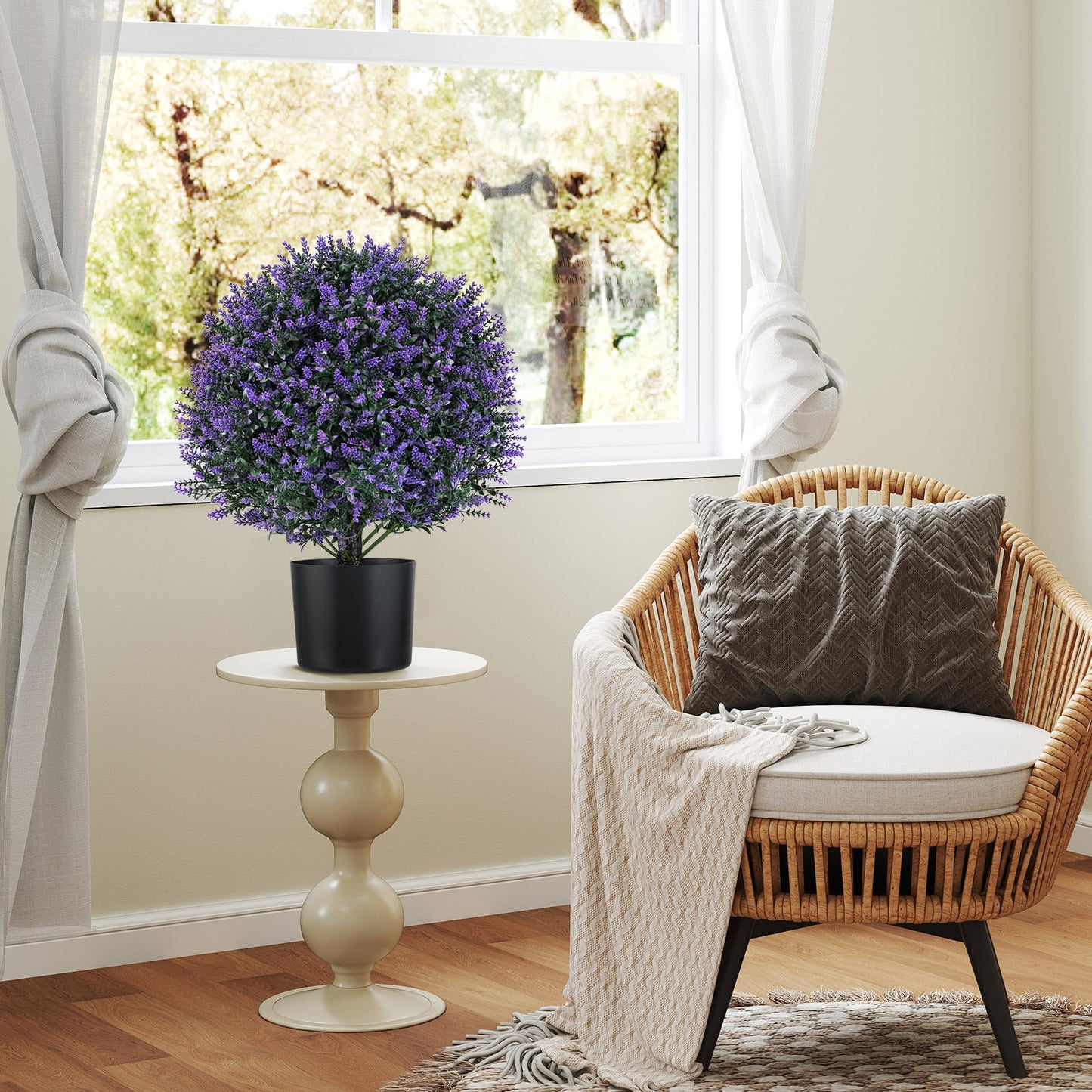 2 Pack Artificial Lavender Topiary Ball Tree Faux Shrub Bushes with Flowers-Purple Kids Crystal