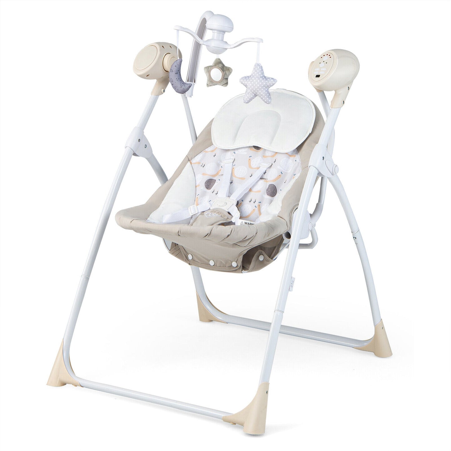 Electric Foldable Baby Rocking Chair with Adjustable Backrest-Beige Kids Crystal