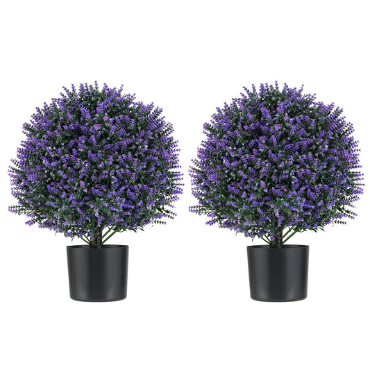 2 Pack Artificial Lavender Topiary Ball Tree Faux Shrub Bushes with Flowers-Purple Kids Crystal