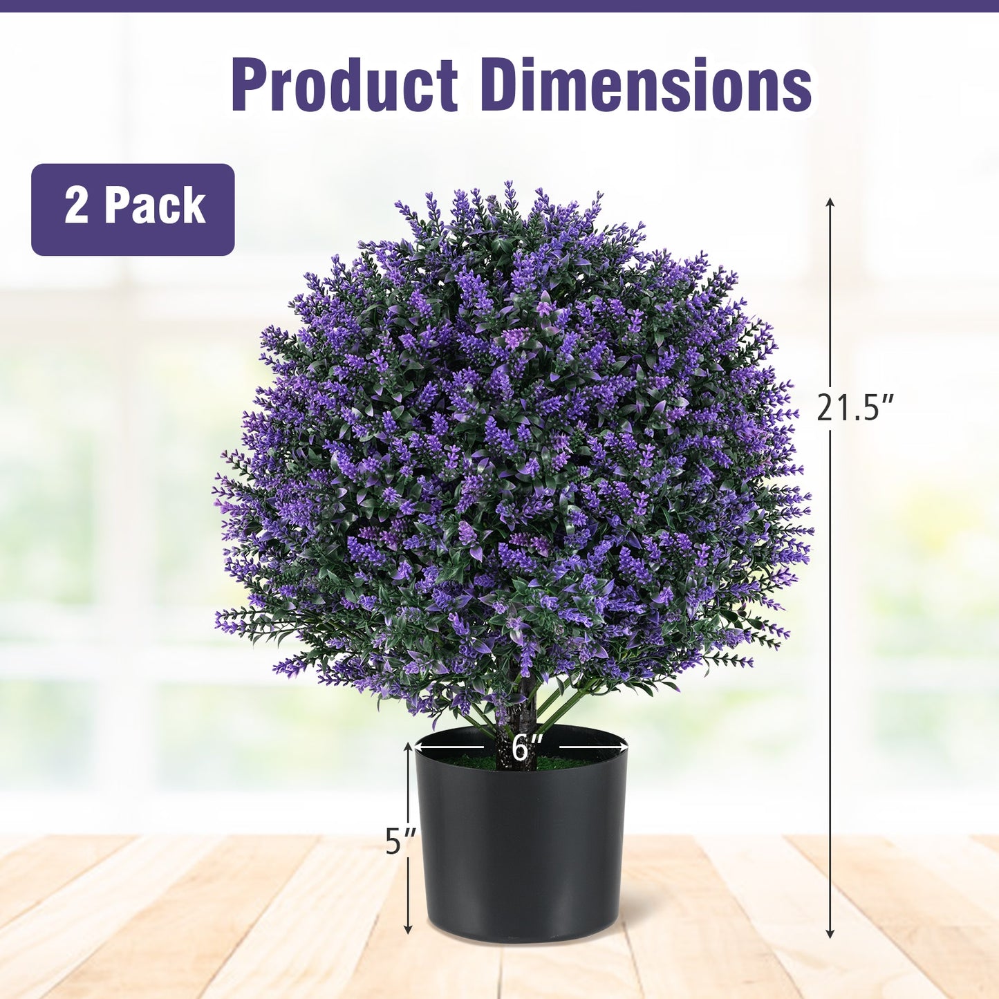 2 Pack Artificial Lavender Topiary Ball Tree Faux Shrub Bushes with Flowers-Purple Kids Crystal