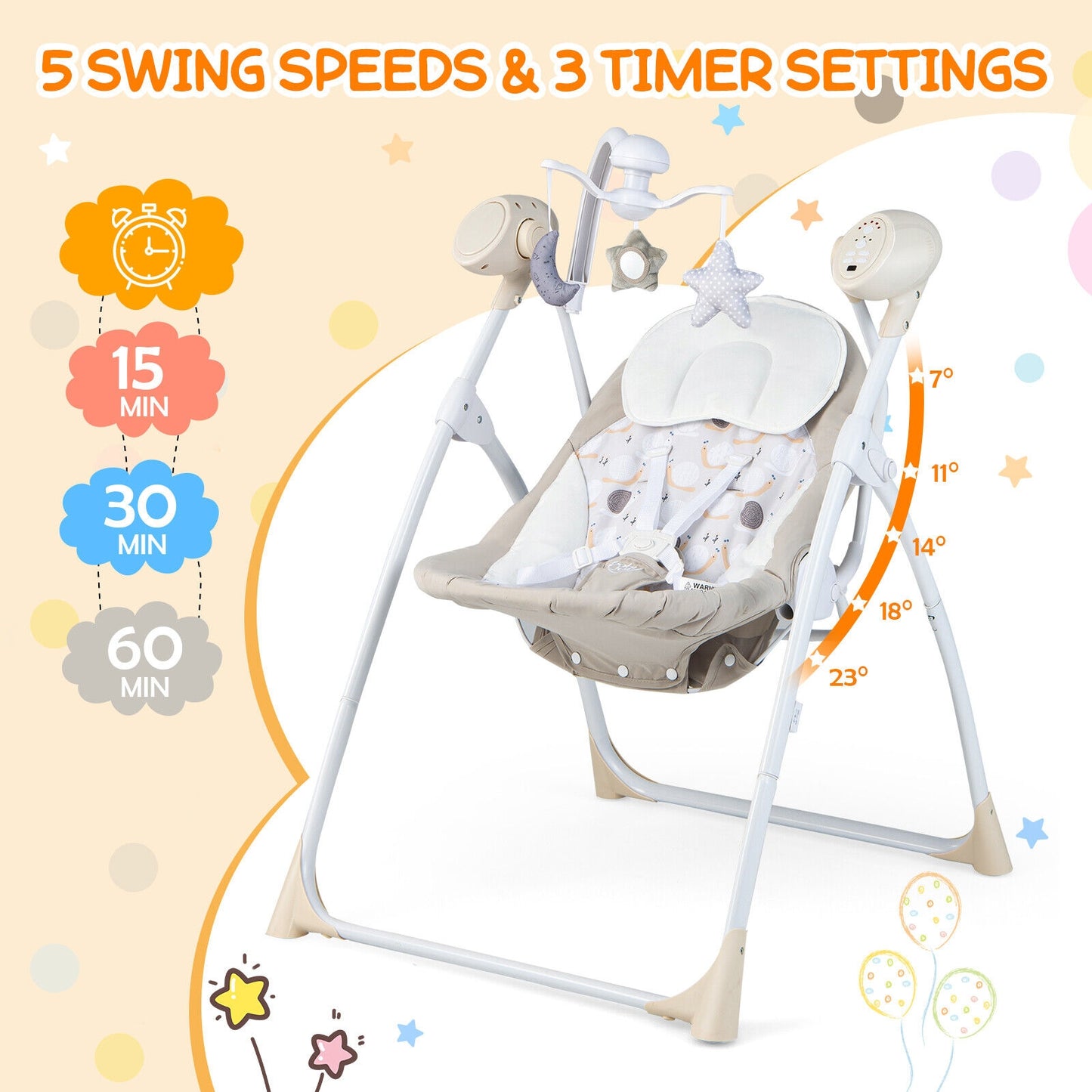 Electric Foldable Baby Rocking Chair with Adjustable Backrest-Beige Kids Crystal