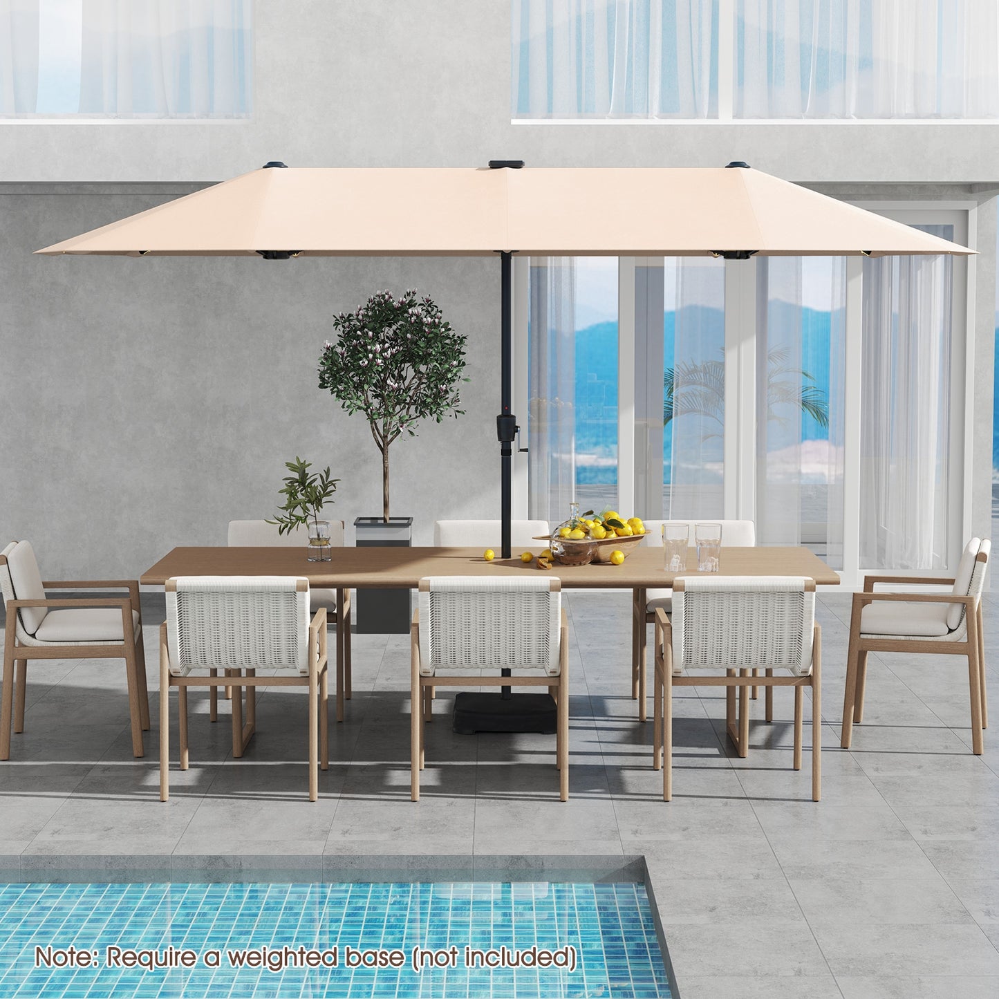 13 FT Large Patio Umbrella with LED Solar Lights and Crank Handle-Beige Kids Crystal