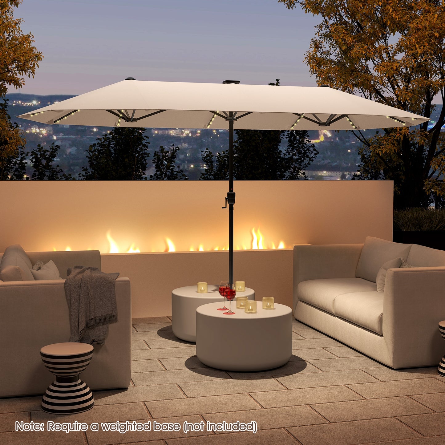 13 FT Large Patio Umbrella with LED Solar Lights and Crank Handle-Beige Kids Crystal