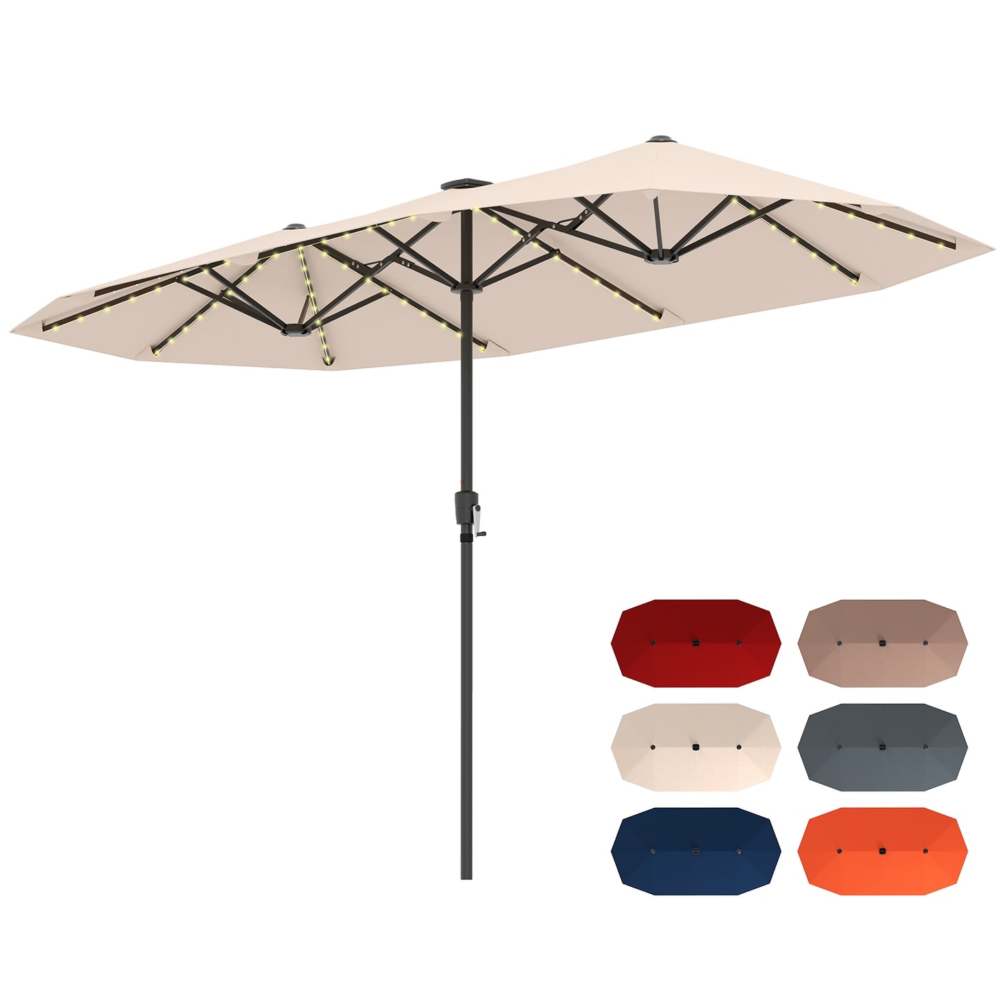 13 FT Large Patio Umbrella with LED Solar Lights and Crank Handle-Beige Kids Crystal