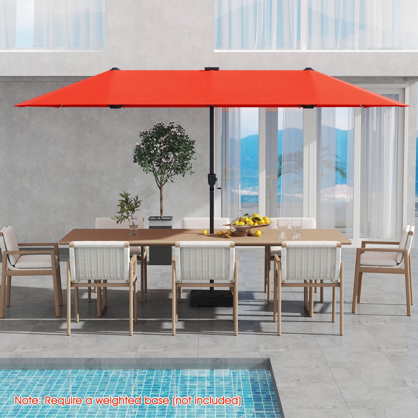 13 FT Large Patio Umbrella with LED Solar Lights and Crank Handle-Orange Kids Crystal
