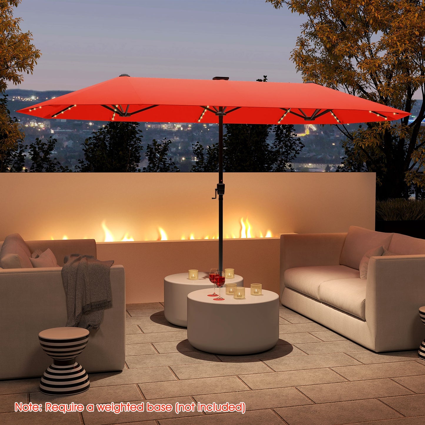 13 FT Large Patio Umbrella with LED Solar Lights and Crank Handle-Orange Kids Crystal
