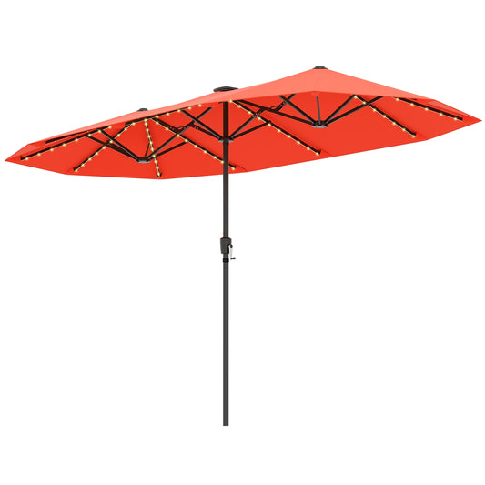 13 FT Large Patio Umbrella with LED Solar Lights and Crank Handle-Orange Kids Crystal
