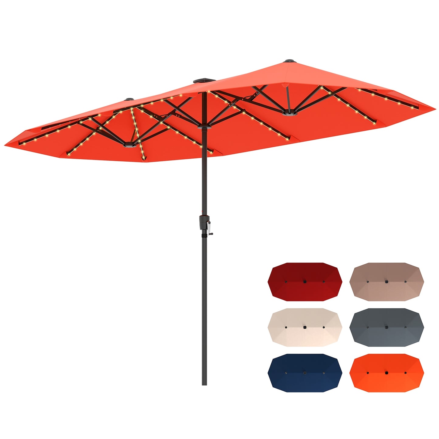13 FT Large Patio Umbrella with LED Solar Lights and Crank Handle-Orange Kids Crystal