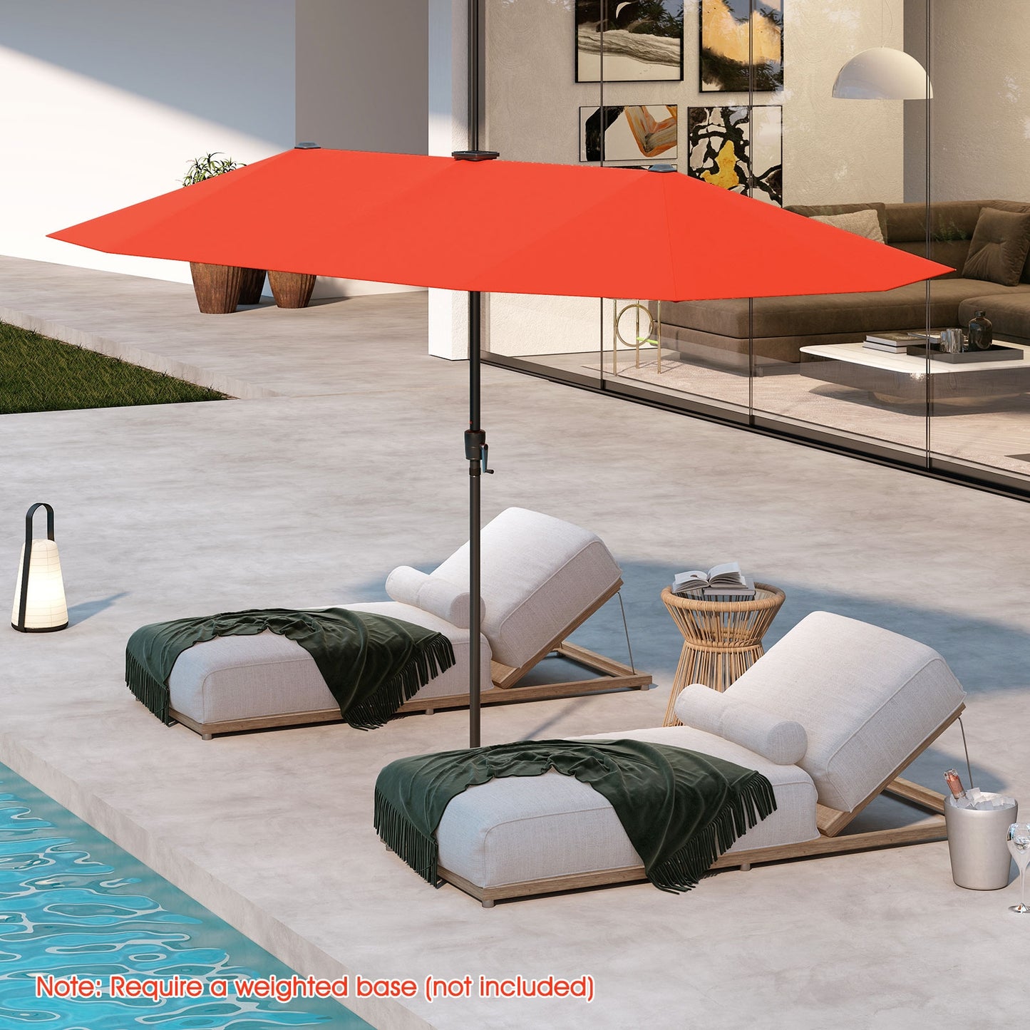 13 FT Large Patio Umbrella with LED Solar Lights and Crank Handle-Orange Kids Crystal