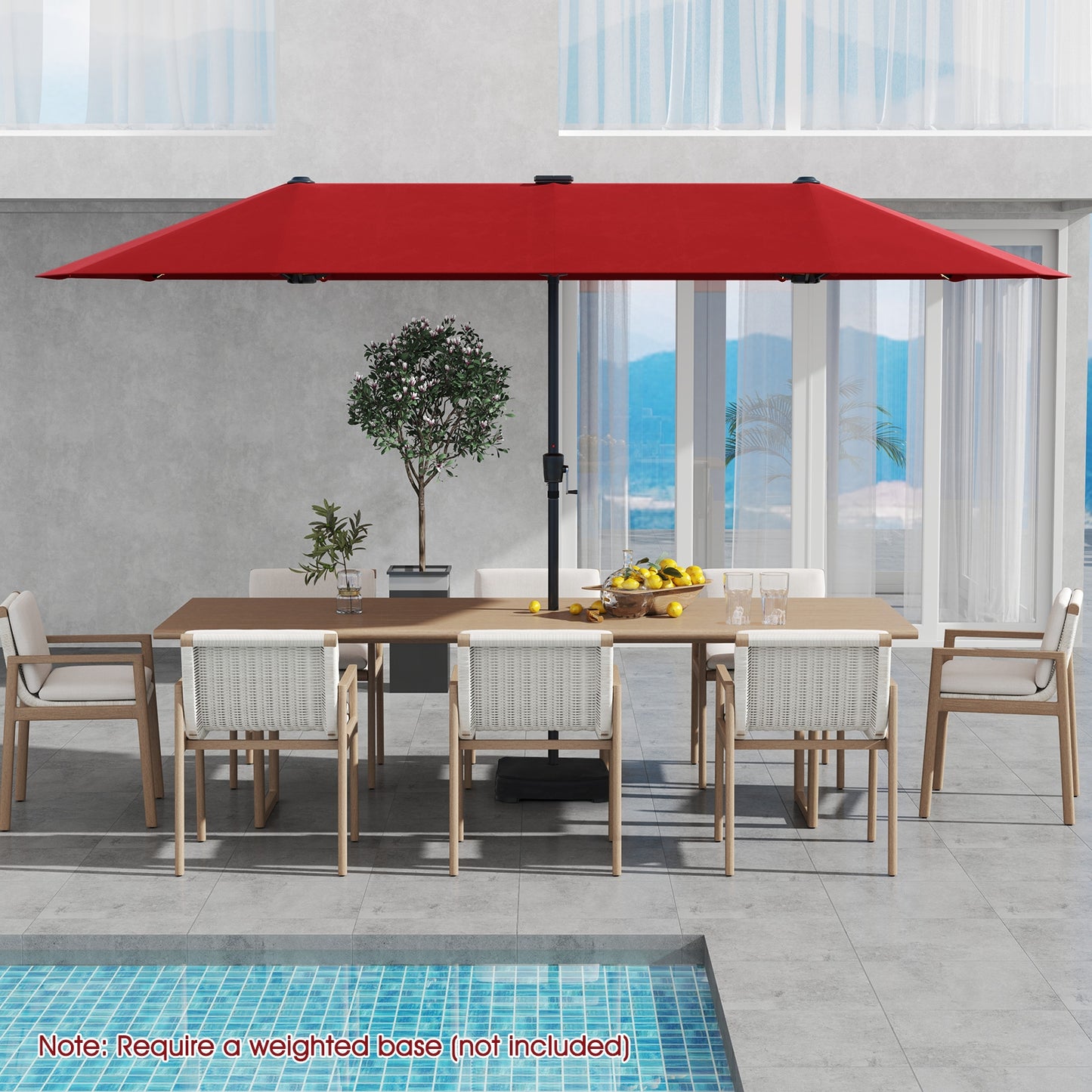 13 FT Large Patio Umbrella with LED Solar Lights and Crank Handle-Red Kids Crystal