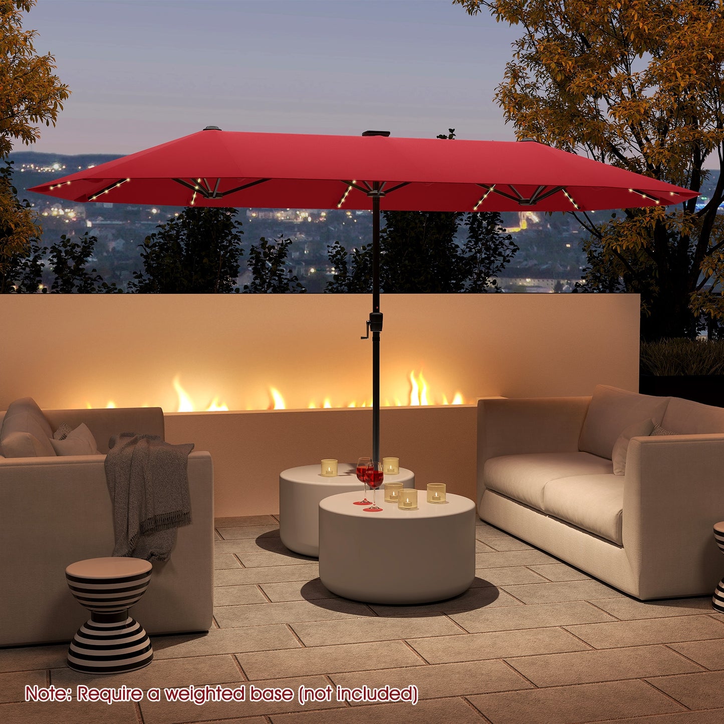 13 FT Large Patio Umbrella with LED Solar Lights and Crank Handle-Red Kids Crystal