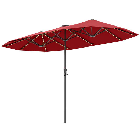 13 FT Large Patio Umbrella with LED Solar Lights and Crank Handle-Red Kids Crystal