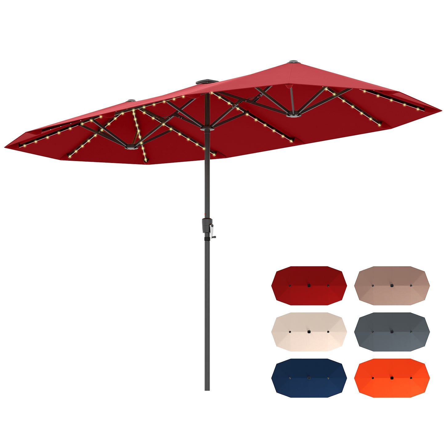13 FT Large Patio Umbrella with LED Solar Lights and Crank Handle-Red Kids Crystal