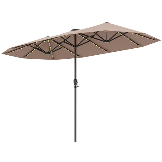 13 FT Large Patio Umbrella with LED Solar Lights and Crank Handle-Coffee Kids Crystal