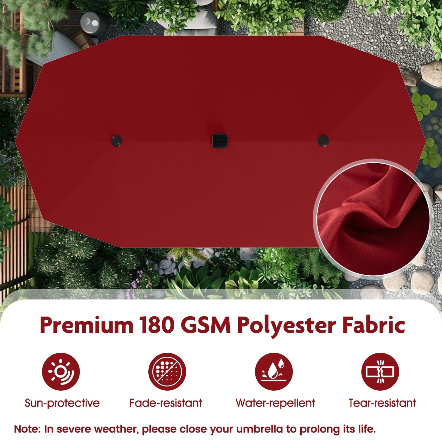 13 FT Large Patio Umbrella with LED Solar Lights and Crank Handle-Red Kids Crystal