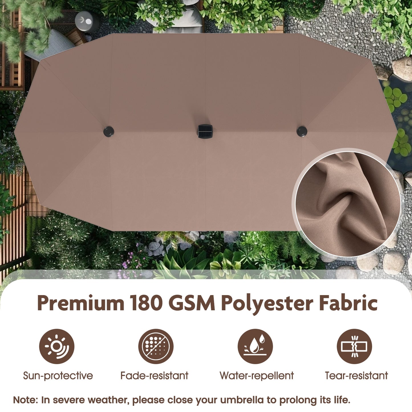 13 FT Large Patio Umbrella with LED Solar Lights and Crank Handle-Coffee Kids Crystal