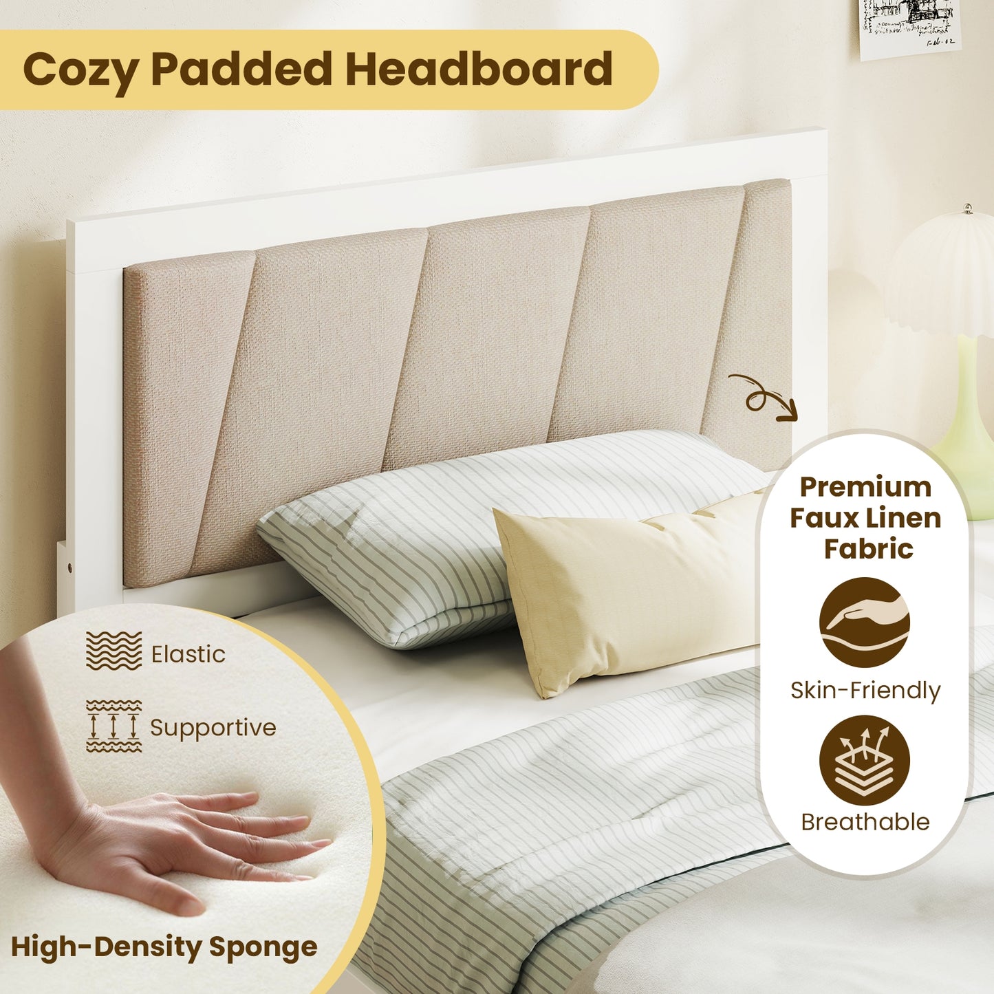 Solid Wood Structure Bed Frame with 2 Drawers Upholstered Headboard-Twin Size Kids Crystal