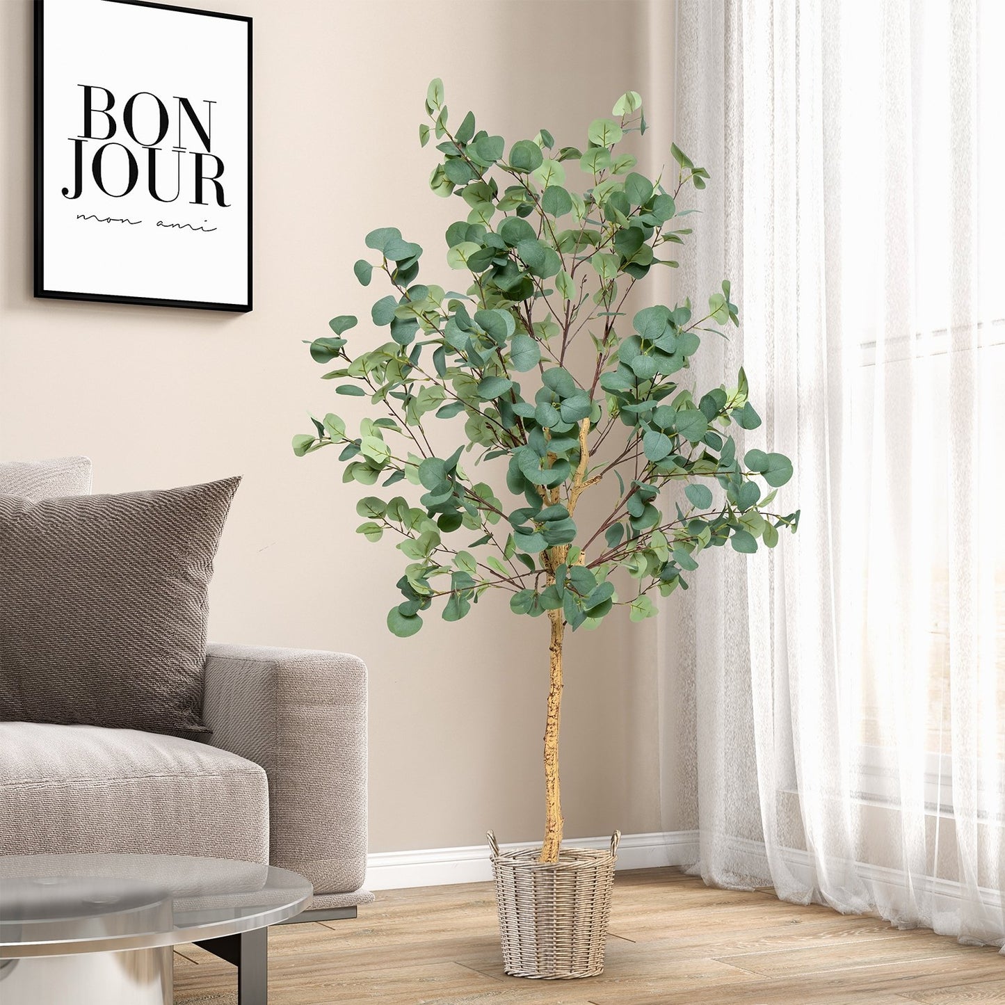 5.5 Feet Artificial Eucalyptus Tree with 517 Silver Dollar Leaves-2 Peice Kids Crystal