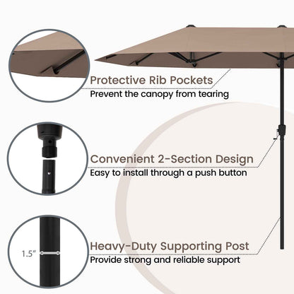 13 FT Large Patio Umbrella Outdoor Double-Sided Table Market Umbrella with Crank Handle-Coffee