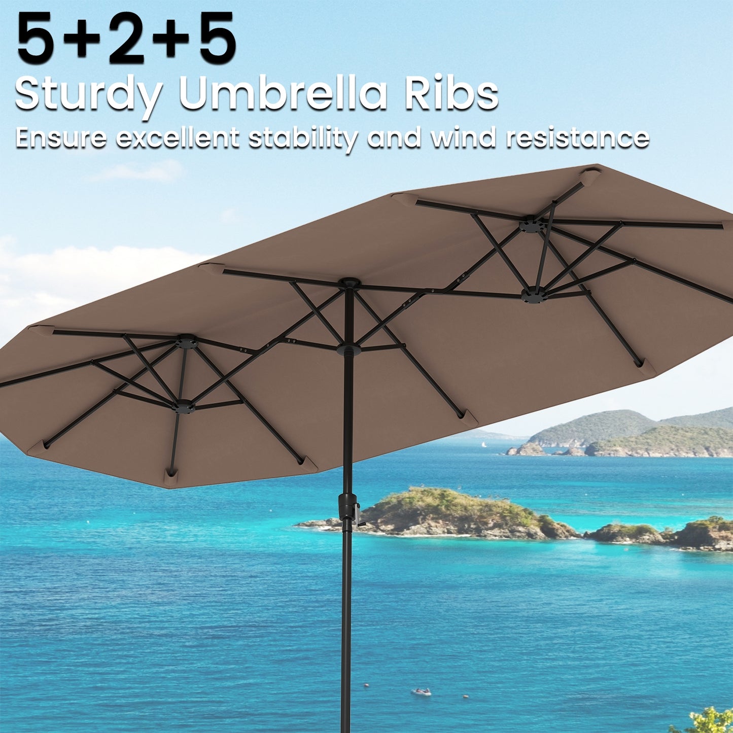 13 FT Large Patio Umbrella Outdoor Double-Sided Table Market Umbrella with Crank Handle-Coffee Kids Crystal
