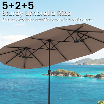 13 FT Large Patio Umbrella Outdoor Double-Sided Table Market Umbrella with Crank Handle-Coffee