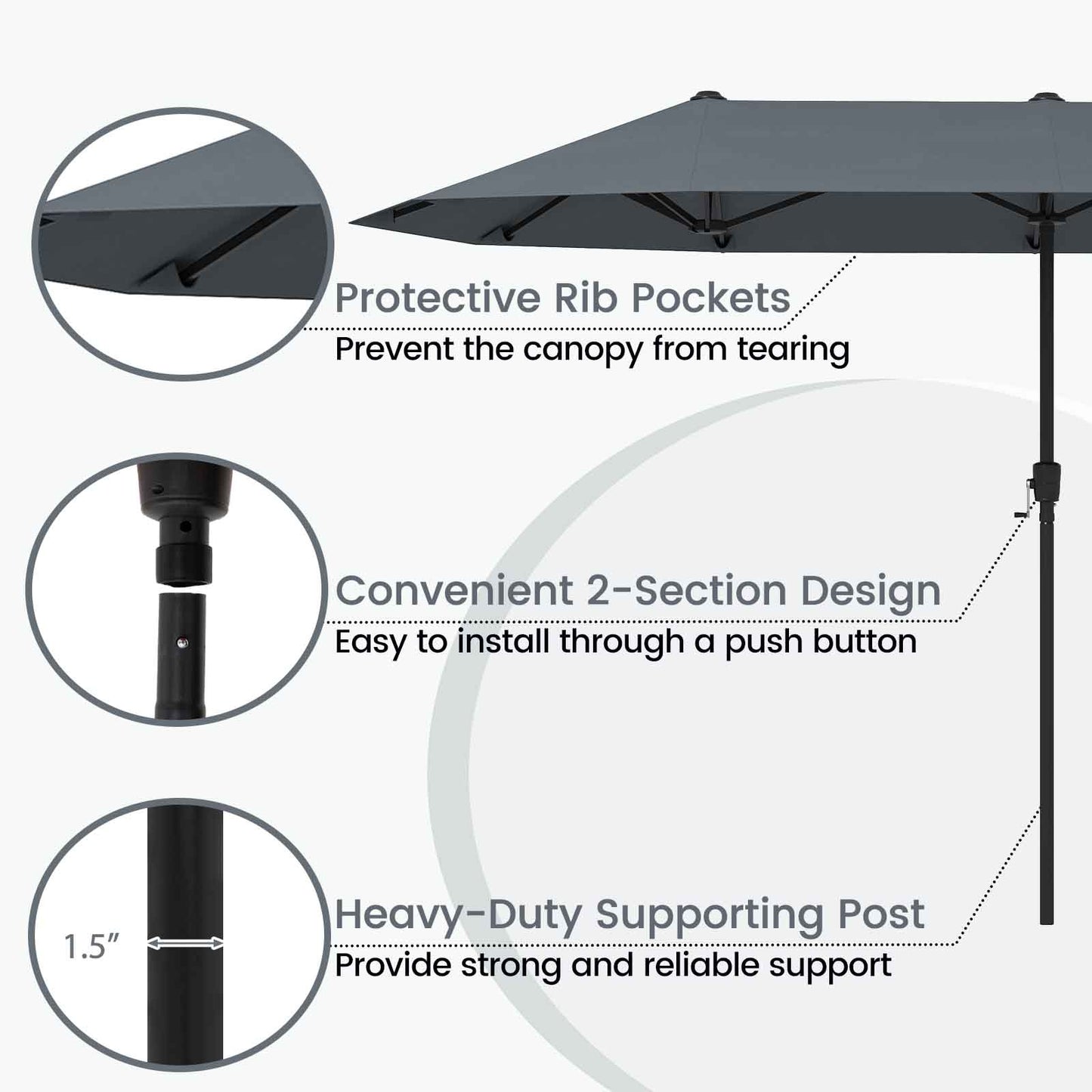 13 FT Large Patio Umbrella Outdoor Double-Sided Table Market Umbrella with Crank Handle-Gray Kids Crystal