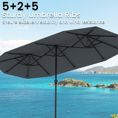 13 FT Large Patio Umbrella Outdoor Double-Sided Table Market Umbrella with Crank Handle-Gray