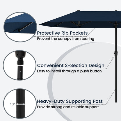 13 FT Large Patio Umbrella Outdoor Double-Sided Table Market Umbrella with Crank Handle-Navy