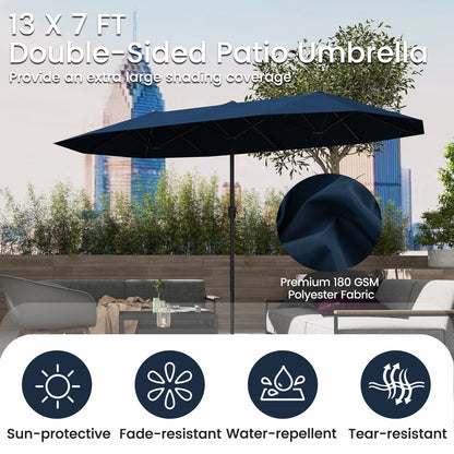 13 FT Large Patio Umbrella Outdoor Double-Sided Table Market Umbrella with Crank Handle-Navy