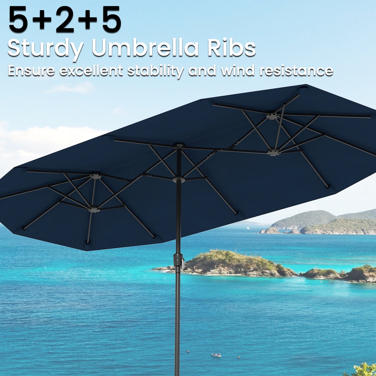 13 FT Large Patio Umbrella Outdoor Double-Sided Table Market Umbrella with Crank Handle-Navy Kids Crystal