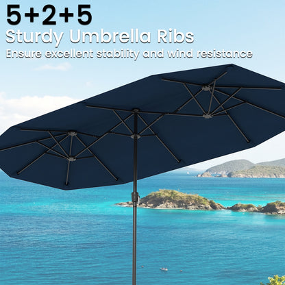 13 FT Large Patio Umbrella Outdoor Double-Sided Table Market Umbrella with Crank Handle-Navy
