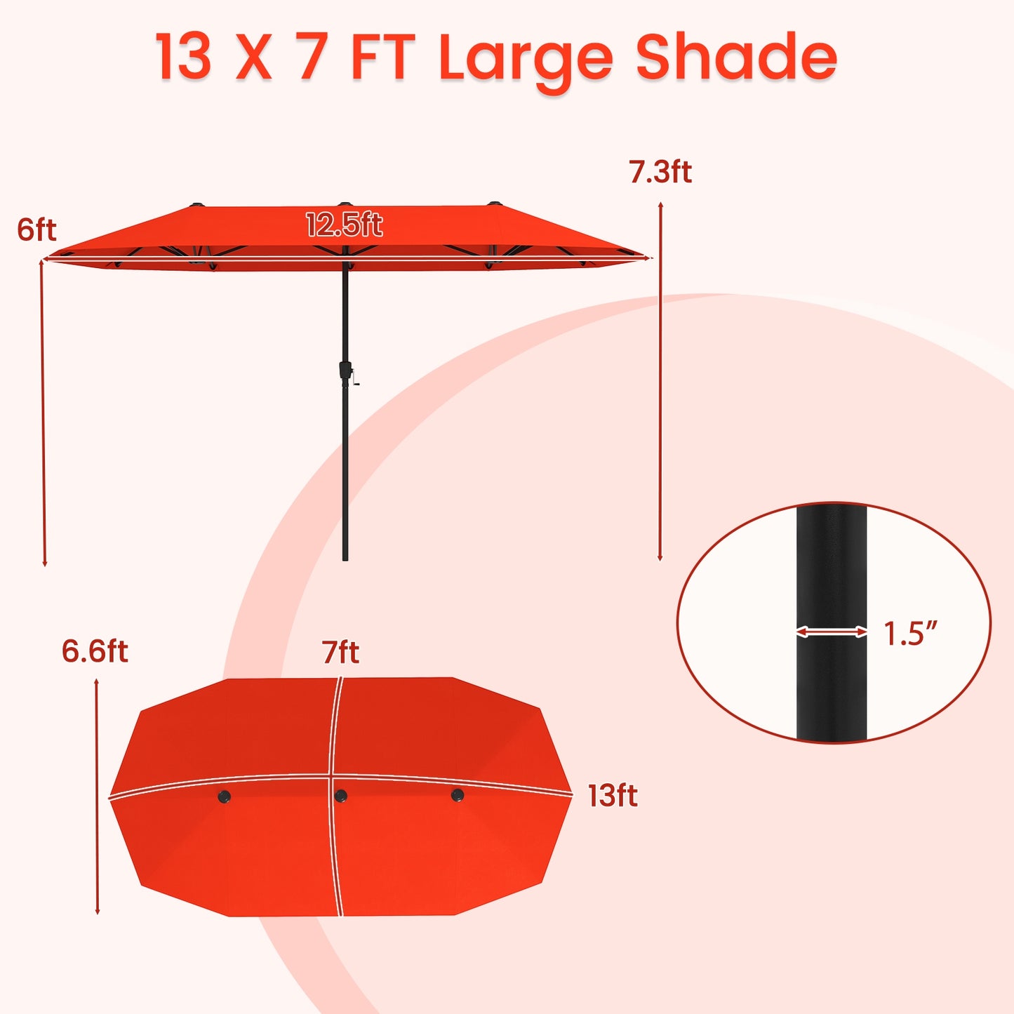 13 FT Large Patio Umbrella Outdoor Double-Sided Table Market Umbrella with Crank Handle-Orange Kids Crystal