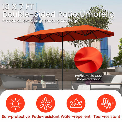 13 FT Large Patio Umbrella Outdoor Double-Sided Table Market Umbrella with Crank Handle-Orange