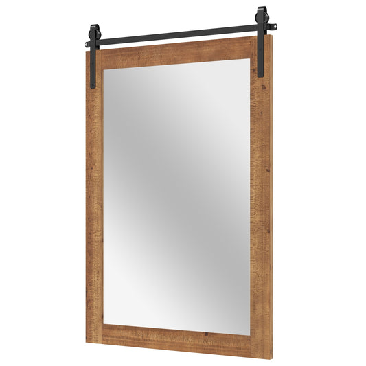 Rustic Wood Frame Barn Door Style Farmhouse Wall Mirror-Brown Kids Crystal