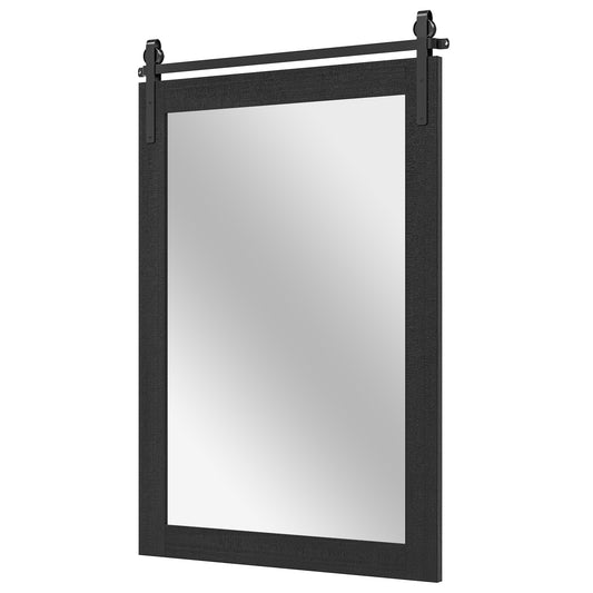 Rustic Wood Frame Barn Door Style Farmhouse Wall Mirror-Black Kids Crystal