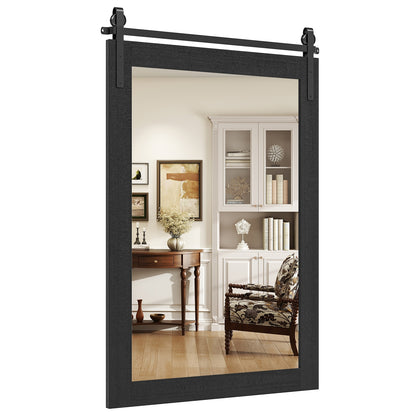 Rustic Wood Frame Barn Door Style Farmhouse Wall Mirror-Black
