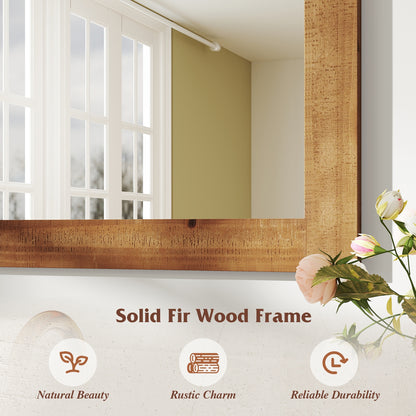 Rustic Wood Frame Barn Door Style Farmhouse Wall Mirror-Brown