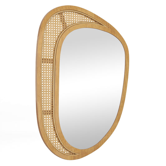 Bohemian Irregular Wall Mounted Decorative Mirror with Wooden Frame-Natural Kids Crystal