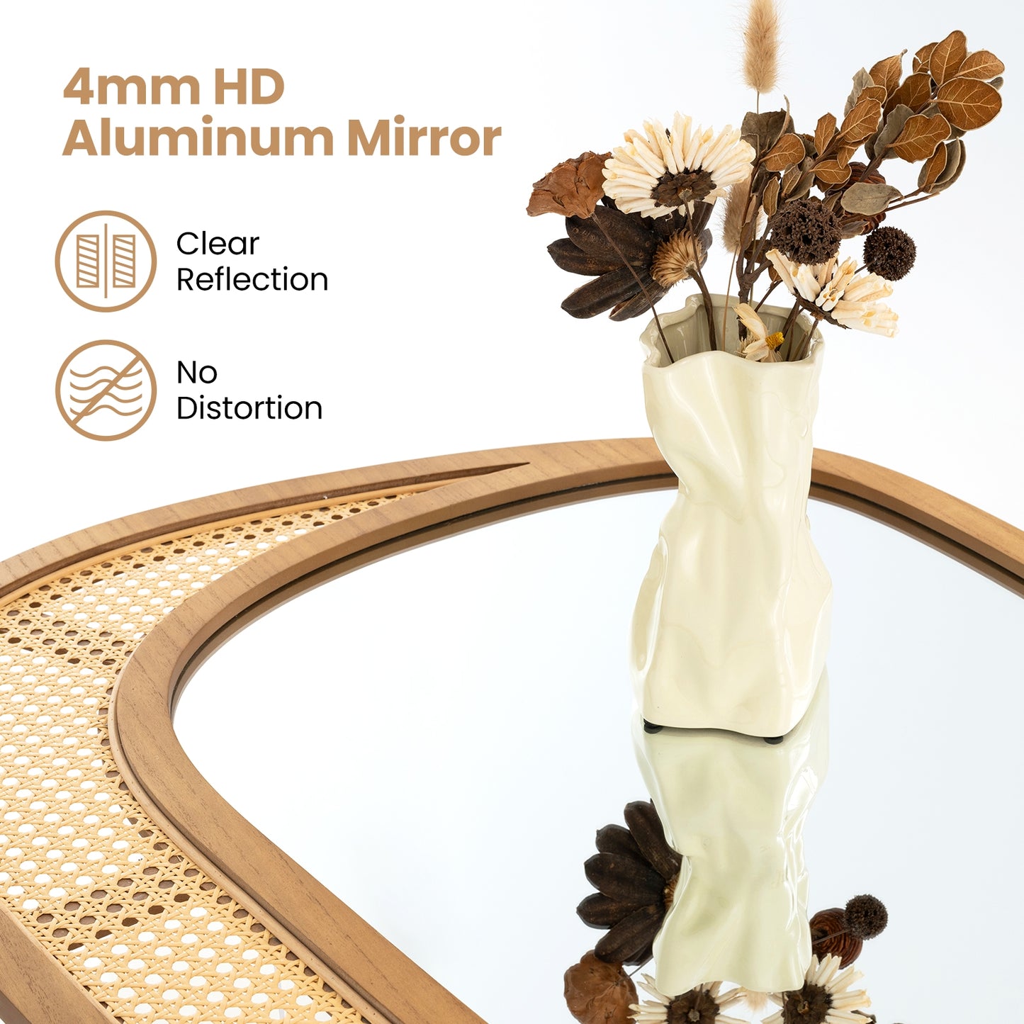 Bohemian Irregular Wall Mounted Decorative Mirror with Wooden Frame-Natural Kids Crystal
