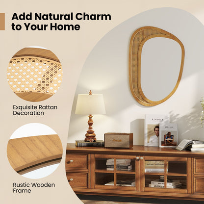 Bohemian Irregular Wall Mounted Decorative Mirror with Wooden Frame-Natural