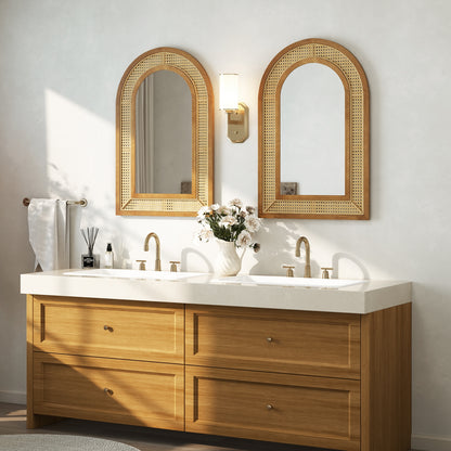 35.5 Inches x 23.5 Inches Rattan Wall Mounted Decorative Mirror with Wooden Frame-Natural
