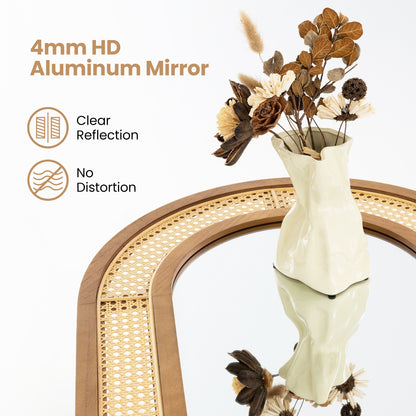 35.5 Inches x 23.5 Inches Rattan Wall Mounted Decorative Mirror with Wooden Frame-Natural