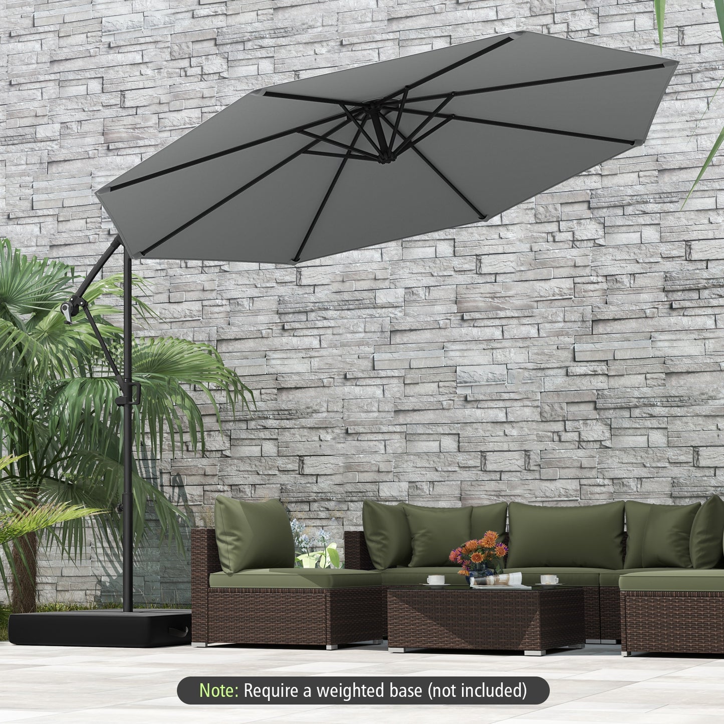 10 Feet Offset Hanging Umbrella with Base and Infinite Tilt-Gray Kids Crystal