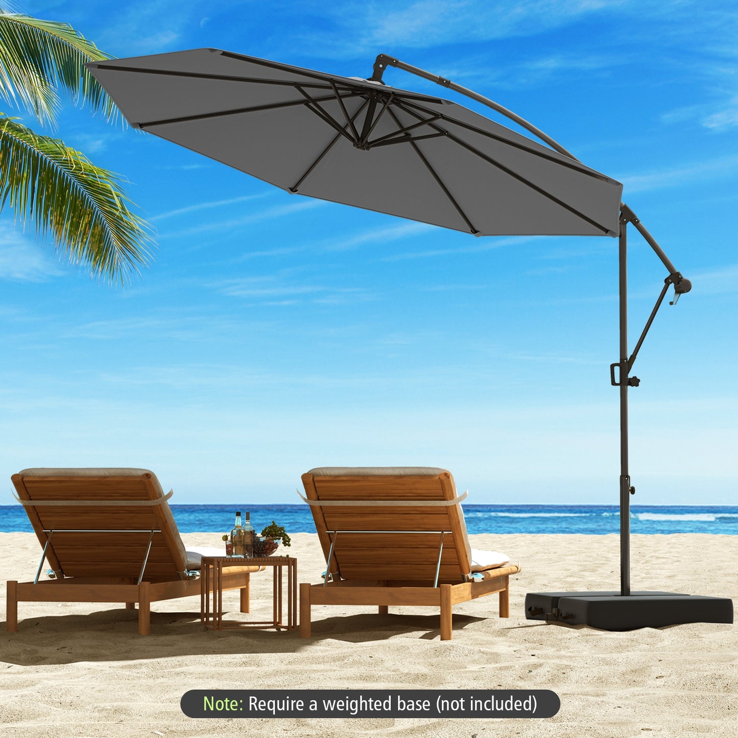 10 Feet Offset Hanging Umbrella with Base and Infinite Tilt-Gray Kids Crystal