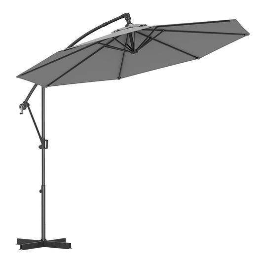 10 Feet Offset Hanging Umbrella with Base and Infinite Tilt-Gray Kids Crystal